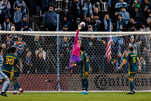 LA Galaxy Goalie Jonathan Bond was forced into action early and often in the Galaxy's draw against SKC. (Photo Credit: Los Angeles Galaxy)