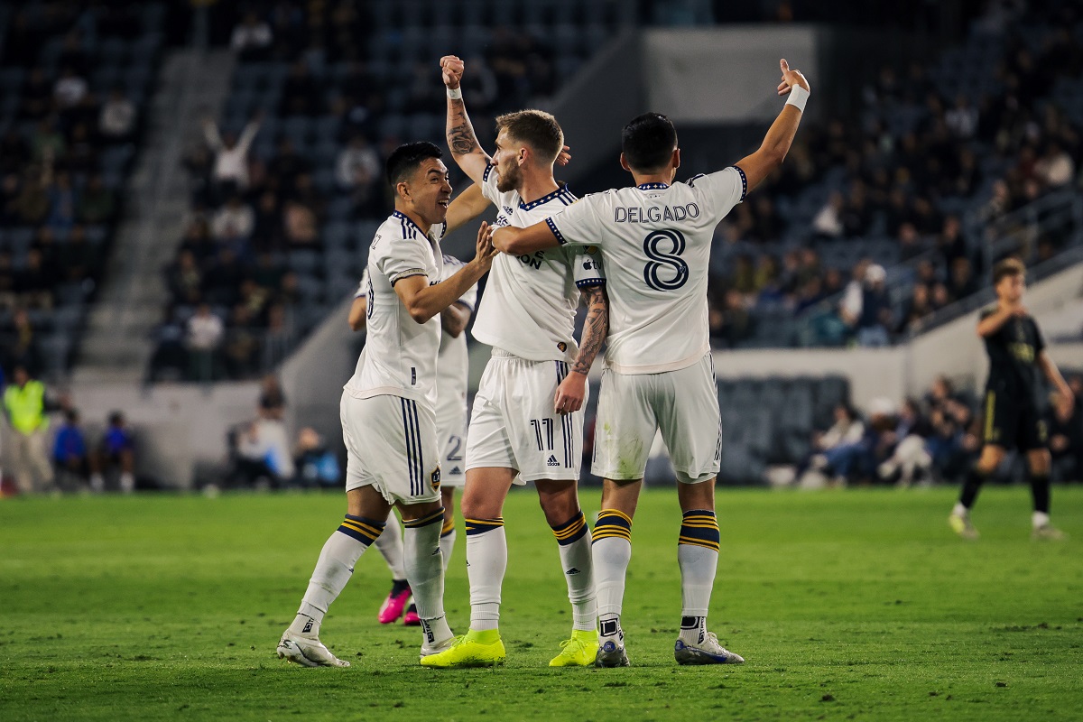Los Angeles Galaxy Winger Tyler Boyd has often been the offensive spark the Galaxy has needed this season. He celebrates his goal against LAFC on May 23, 2023. (Photo Credit: LA Galaxy)