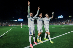 Riqui Puig, Gaston Brugman, and Tyler Boyd will be a crucial part of the Galaxy team to face the Philadelphia Union seeking to extend an unbeaten streak on July 8, 2023. (Photo Credit: LA Galaxy)