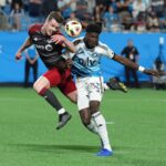 Charlotte FC Forward, Patrick Agyemang Battling For The Ball With Kevin Long